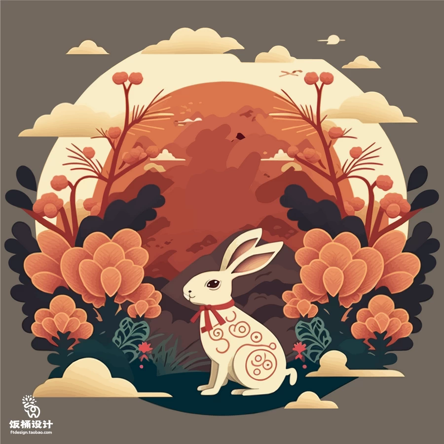 2023新年创意卡通兔子兔年元素风景插画海报背景AI矢量设计素材【018】